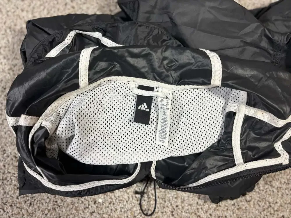 Adidas Essentials Black Lightweight Hooded Windbreaker Jacket